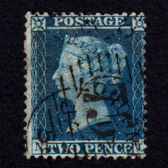 تمبر پنی آبی Pence blue انگلستان 1855 میلادی