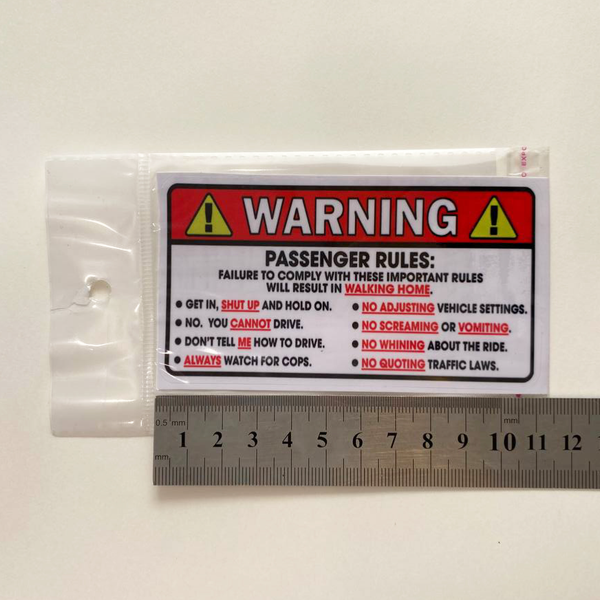 استیکر PVC طرح PASSENGER RULES قرمز