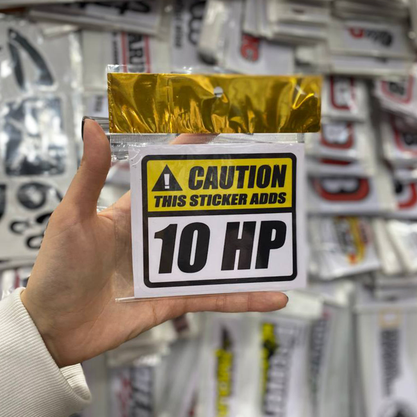 استیکر PVC طرح CAUTION THIS STICKER ADDS 10HP