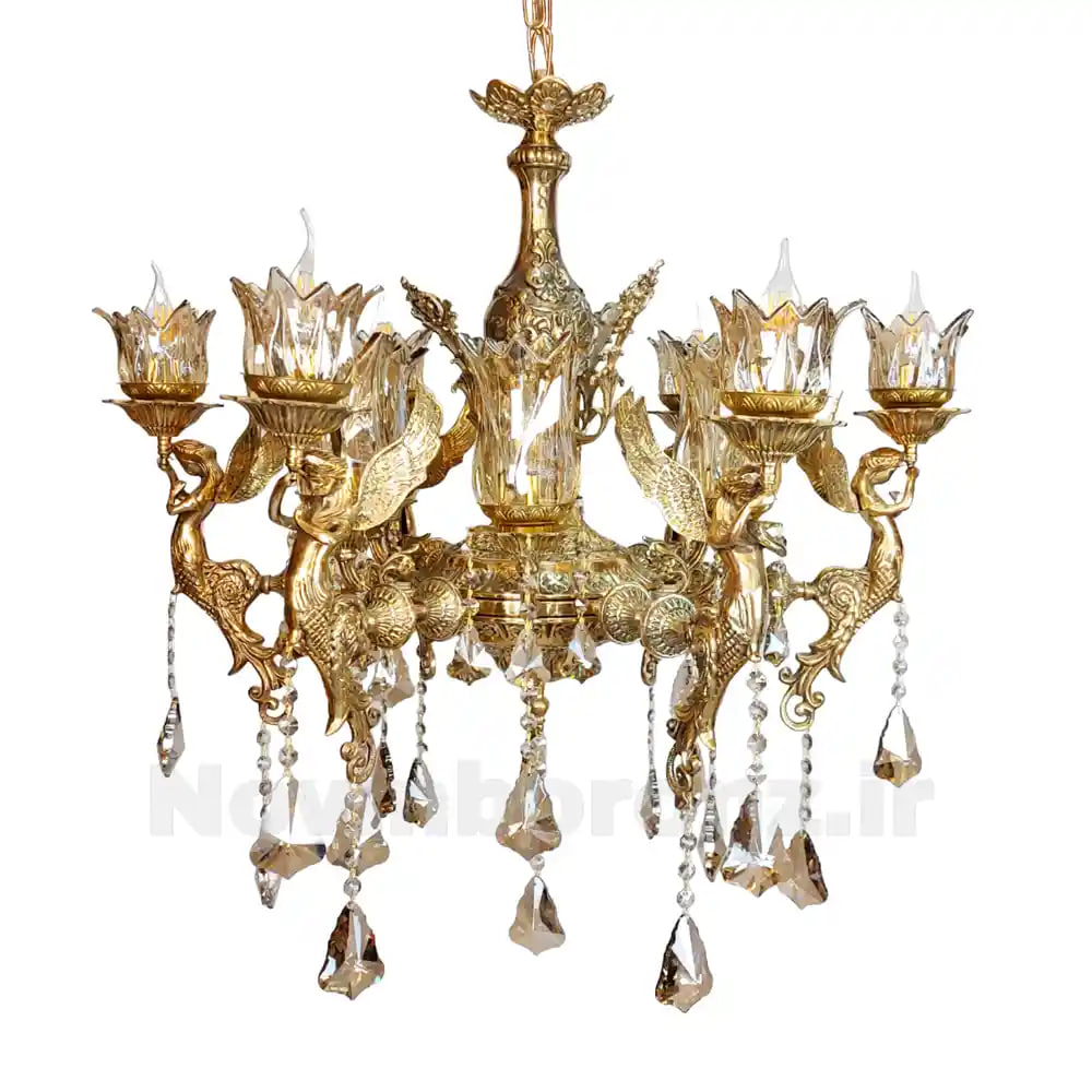 لوستر فرشته بالدار 6 شاخه تمام برنز