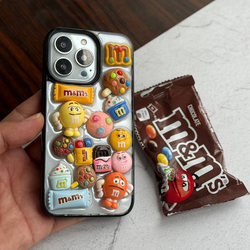 قاب گوشی آیفون طرح M&M برجسته بدون بند | قاب شکلاتی رنگارنگ و فانتزی