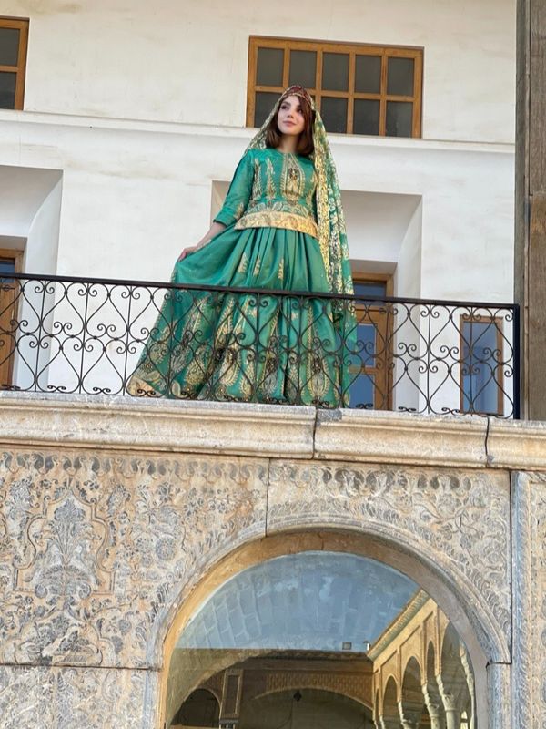 لباس محلی سبک چنارین  رنگ سبز درباری