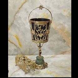 سطل و دستمال بانو مصری پایه سنگی رنگ سبز