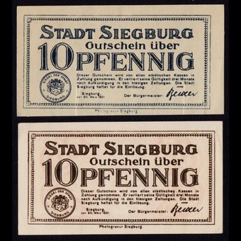 ست اسکناس نوت گلد زیگبورگ Siegburg آلمان 1921