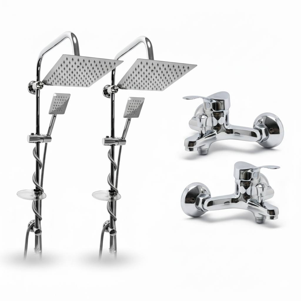 ست 4 عددی شیر حمام با دوش دوکاره استیل (5 سال گارانتی شیرآلاتارسال رایگان)