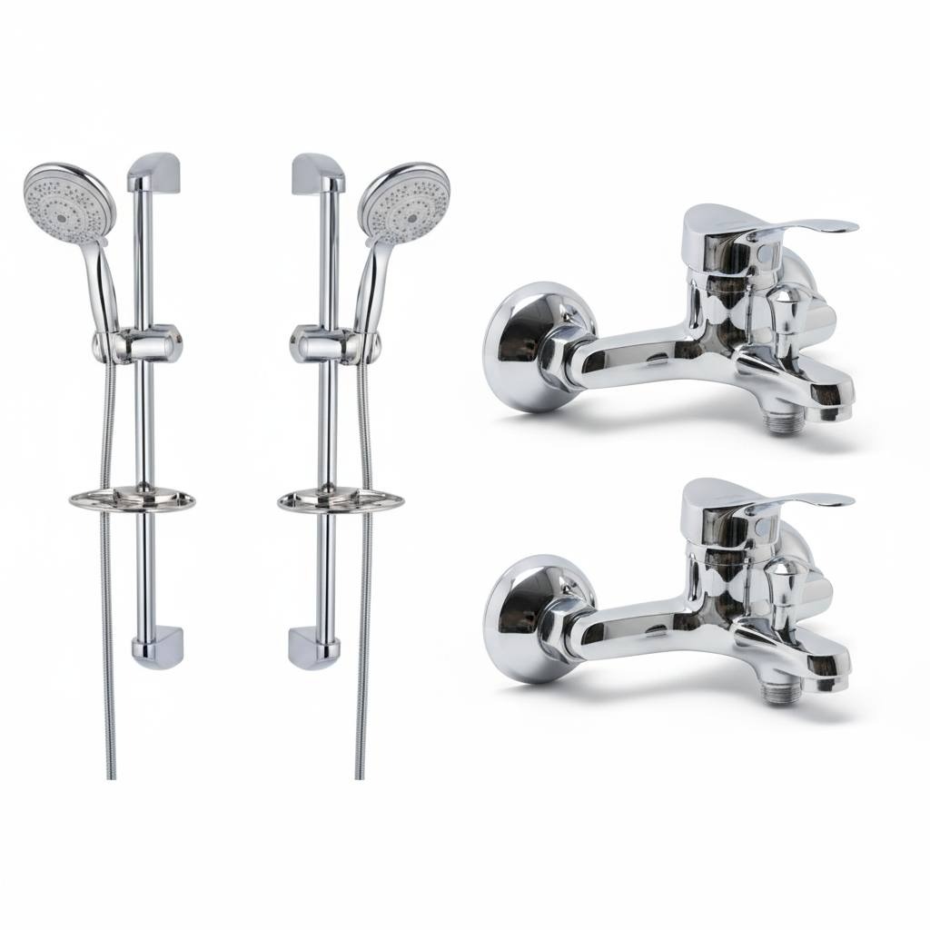 ست 4 عددی شیر حمام با علم یونیکا کروم (5 سال گارانتی شیرآلات)