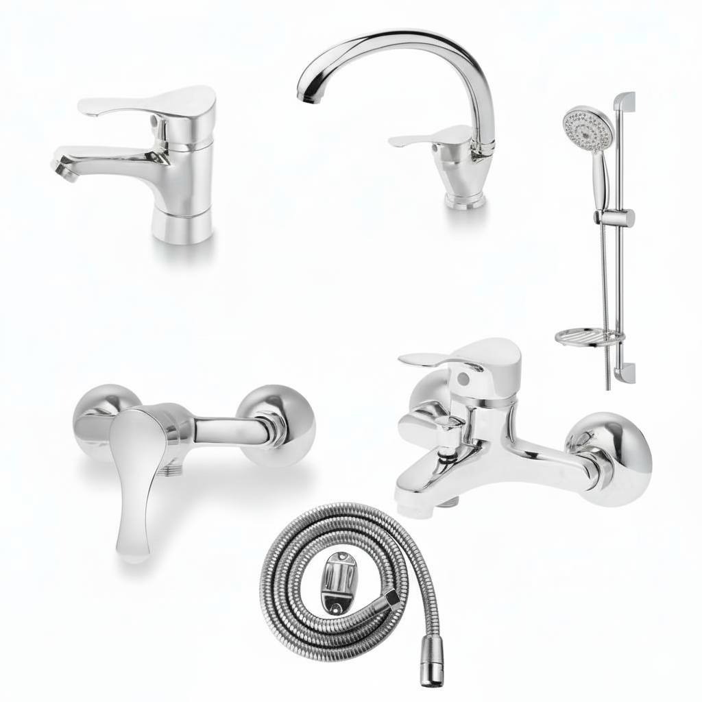 ست شیرآلات 6 تکه مدل لاله کروم با علم یونیکا (ارسال رایگان)