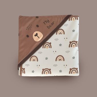 پتو دورپیچ چاپی  مخمل کلاه دار چهارفصل طرح خرسی