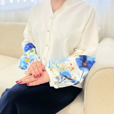 شومیز استین پفی طرح دار