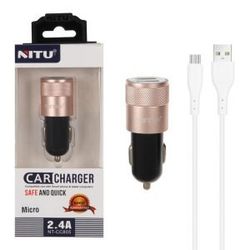 شارژر فندکی فست دو پورت نیتو NITU مدل CC805 به همراه کابل شارژ اندروید – طلایی