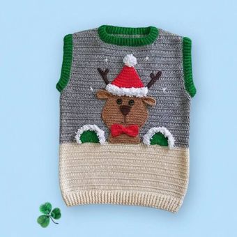 بافتنی جلیقه پسرانه مدل گوزن