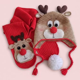 بافتنی ست کلاه و شال گردن مدل گوزن