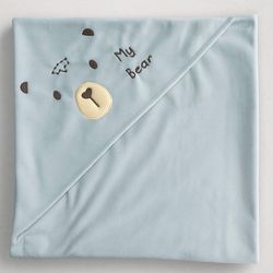 پتو دورپیچ گلدوزی مخمل کلاه دار چهارفصل طرح خرس آبی