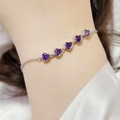 دستبند زنانه نقره به همراه قلب بنفش