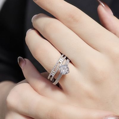 حلقه پشت حلقه نقره نگین دار کد 2