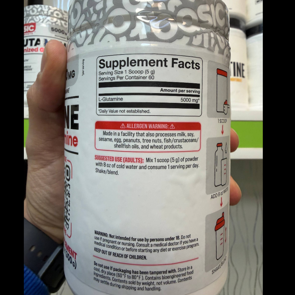 پودر گلوتامین میکرونایز بیسیک ساپلمنت (Basic Supplements Glutamine Micronized) - وزن 300 گرم