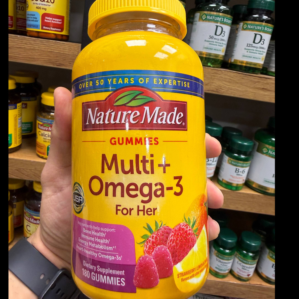 پاستیل مولتی‌ویتامین و امگا 3 بانوان نیچرمید | مدل Gummies (پاستیلی) | بسته 180 عددی