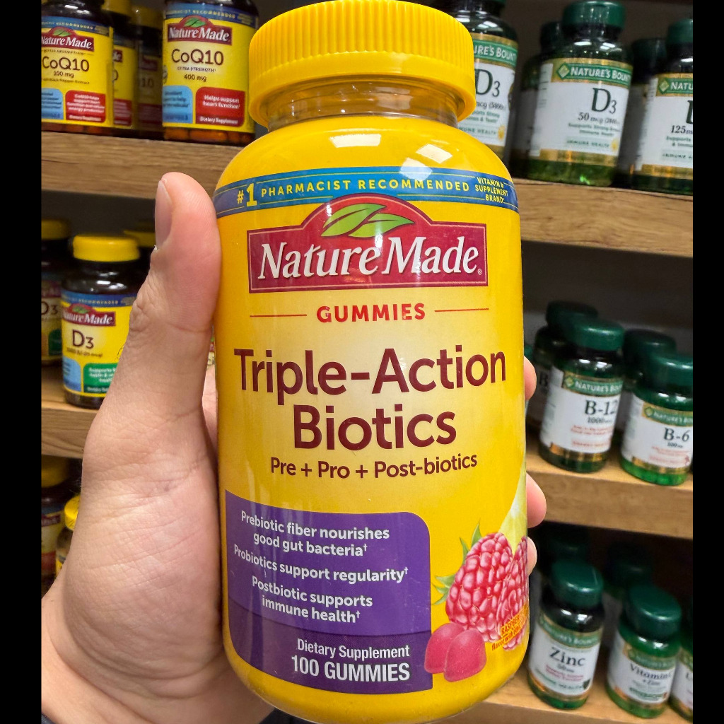 پاستیل گوارشی سه‌گانه نیچرمید | مدل Triple-Action Biotics (پری + پرو + پست بایوتیک) | بسته 100 عددی