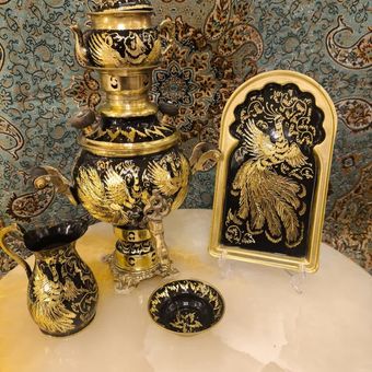 سماور و سرویس نیم لیتری برنجی الماس تراش