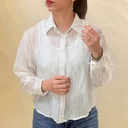 شومیز کراپ حریر زنانه جیب‌دار (قابلیت جلو گره‌ای)