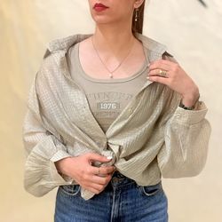 ست دوتیکه شومیز حریر پفکی و کراپ تاپ زنانه