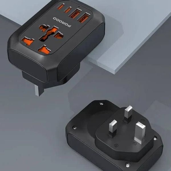 تبدیل برق و شارژر مسافرتی چندکاره (Universal AC Adapter) از برند Porodo مدل FWC044