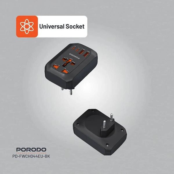 تبدیل برق و شارژر مسافرتی چندکاره (Universal AC Adapter) از برند Porodo مدل FWC044