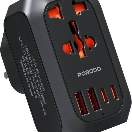 تبدیل برق و شارژر مسافرتی چندکاره (Universal AC Adapter) از برند Porodo مدل FWC044