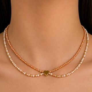 گردنبند دو رج قلب طلایی
