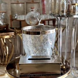 سطل و جادستمال شیشه آبگز نقره ای
