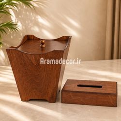 سطل و جا دستمال چوبی