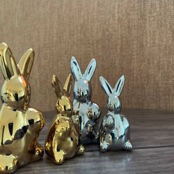 مجسمه خرگوش جفت نقره ای