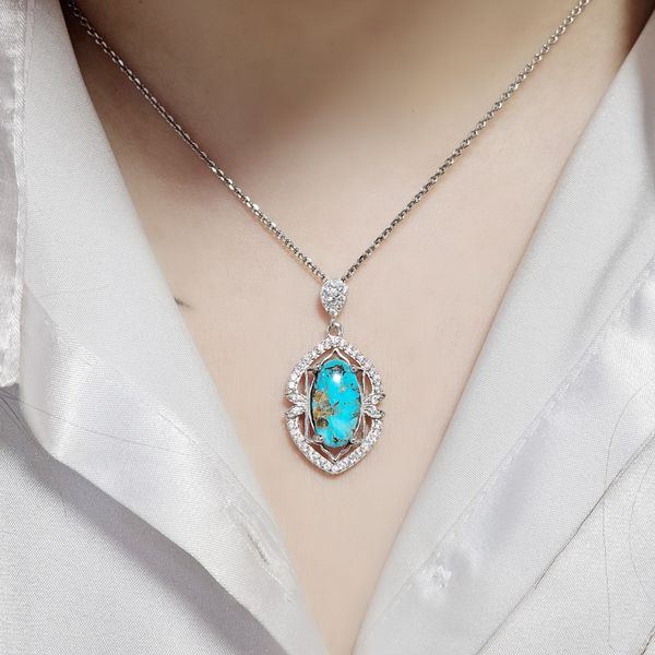 مدال نقره زنانه با سنگ فیروزه کد 7