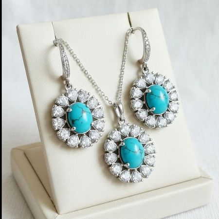 نیم ست مجلسی فیروزه و نقره