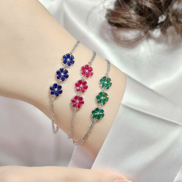 دستبند نقره زنانه طرح سه گل