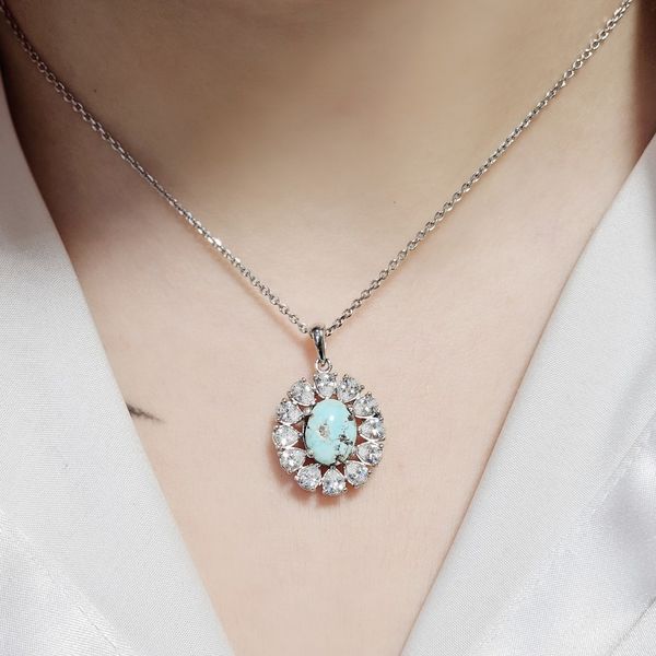 مدال نقره زنانه با سنگ فیروزه کد 6