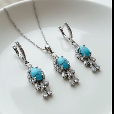 نیم ست نقره و فیروزه کد 3