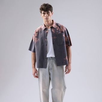 پیراهن باکسی چهارخانه مشکی–قرمز BARRIER