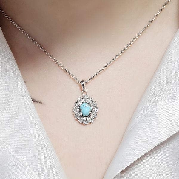 مدال نقره زنانه با سنگ فیروزه کد 5