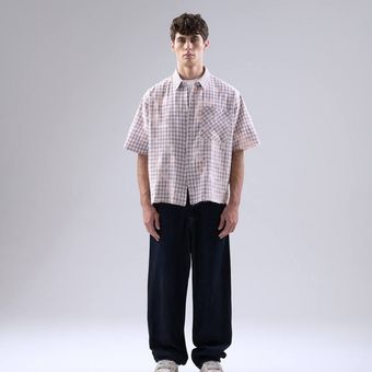 پیراهن باکسی چهارخانه طوسی–قرمز روشن BARRIER