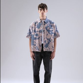 پیراهن باکسی چهارخانه آبی روشن BARRIER