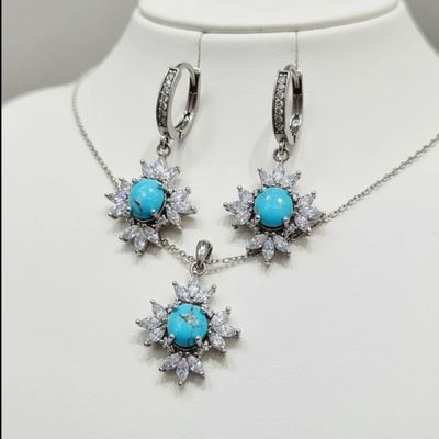 نیم ست نقره زنانه با سنگ فیروزه