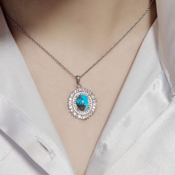 مدال نقره زنانه با سنگ فیروزه کد 2