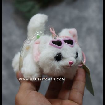 آویز عروسکی گربه چشم تیله ای سفید