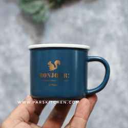 ماگ سرامیکی مات طلاکوب آبی