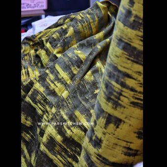 پارچه مخمل خردلی رگه دار ترکیه