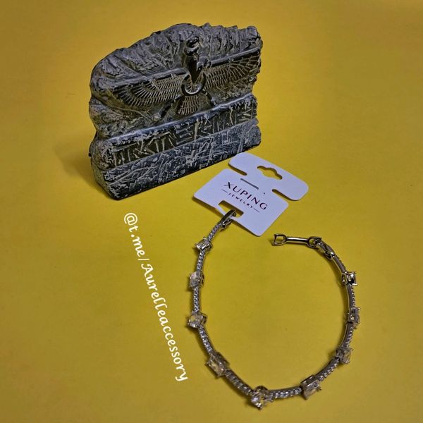 دستبند نقره‌ای ژوپینگ طرح جواهری با نگین‌های باگت درخشان (ضد حساسیت و رنگ ثابت)