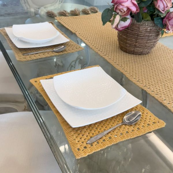 ست رانر و زیر بشقابی دستبافت شاهو مدل Silmoria