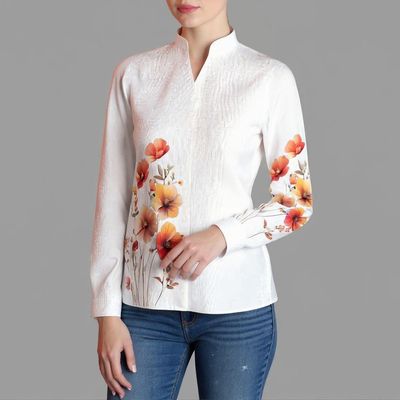 شومیز آستین بلند زنانه مدل لینن چاپی فلورا