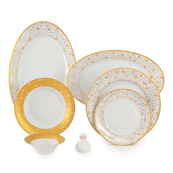 سرویس غذاخوری 35 پارچه چینی زرین ایران سری شهرزاد مدل ژئومتریکال درجه یک